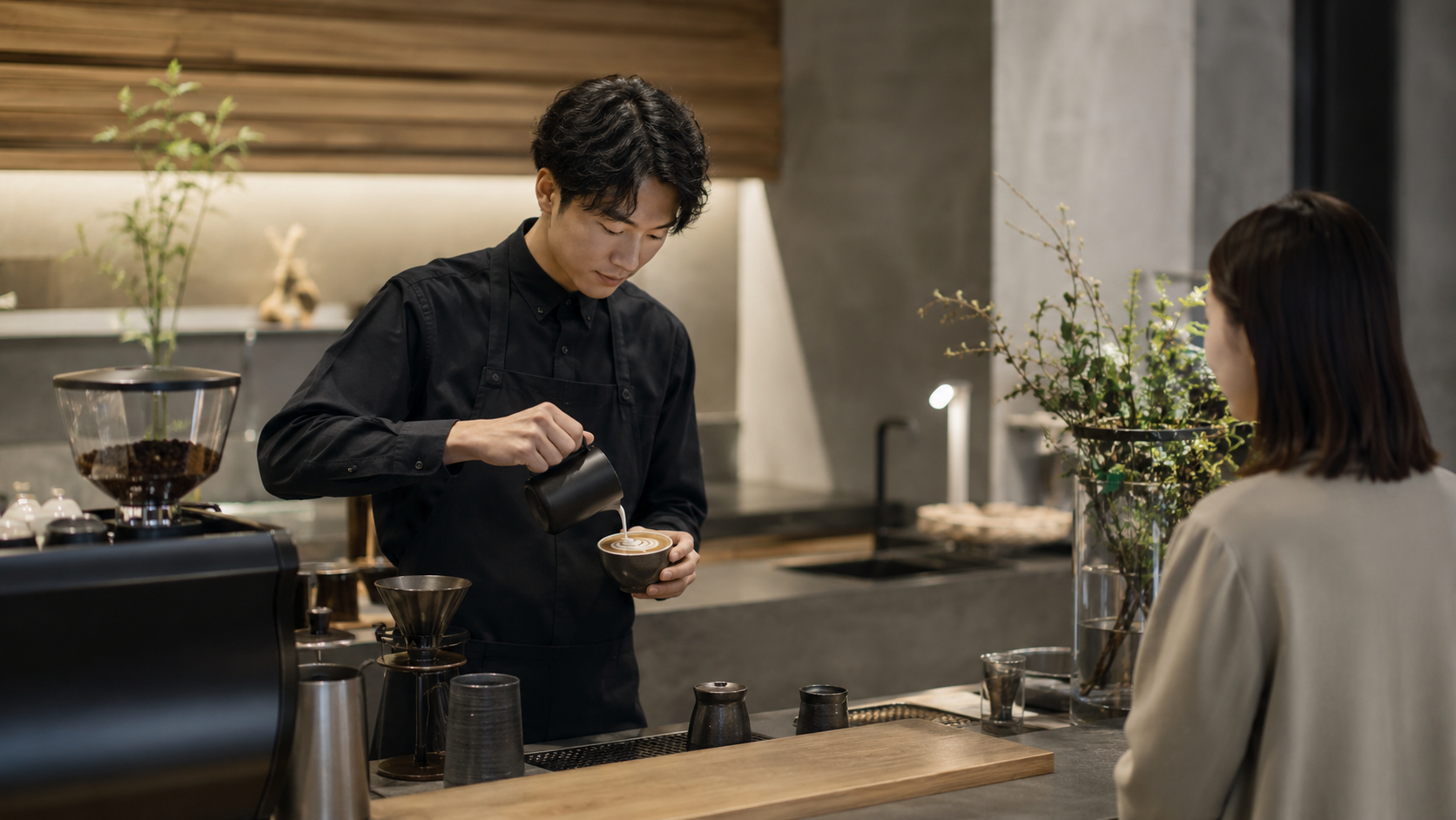 プロのバリスタがその場で淹れる空間演出